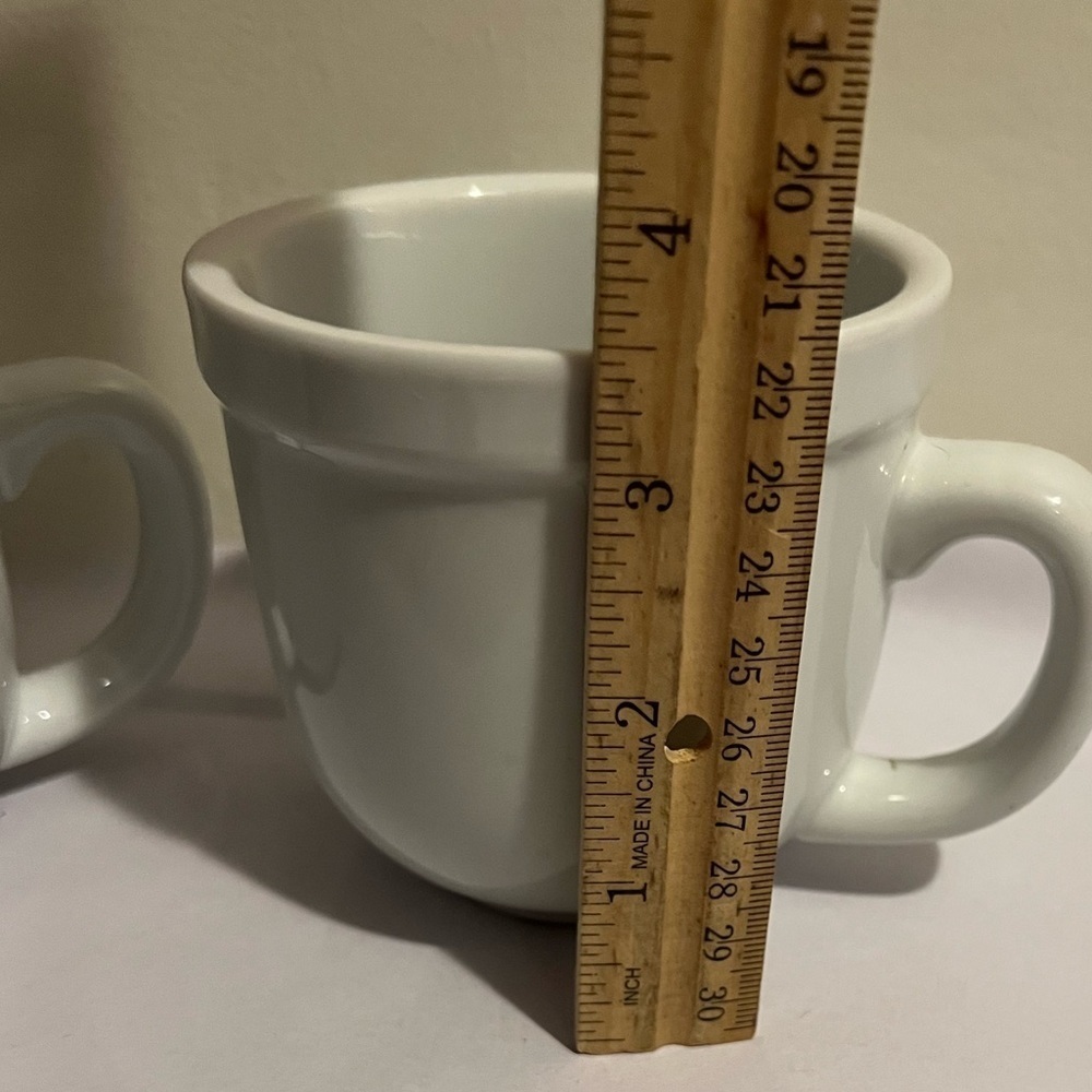 Set of 2 Pottery Barn Suppertime White Coffee Mugs Cups 3 1/2” Wide Rim Bistro - Picture 2 of 7